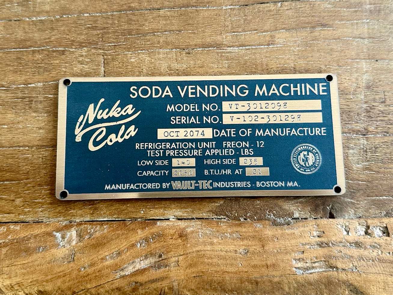 Fallout Nuka Cola Plaque